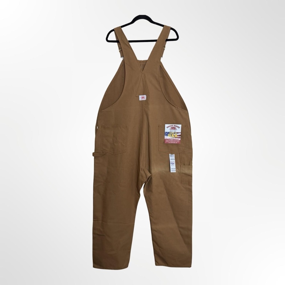 Round House Bib Overalls Mens 48x31 Brown Duck Canvas Double Knee USA NWT - Picture 2 of 7